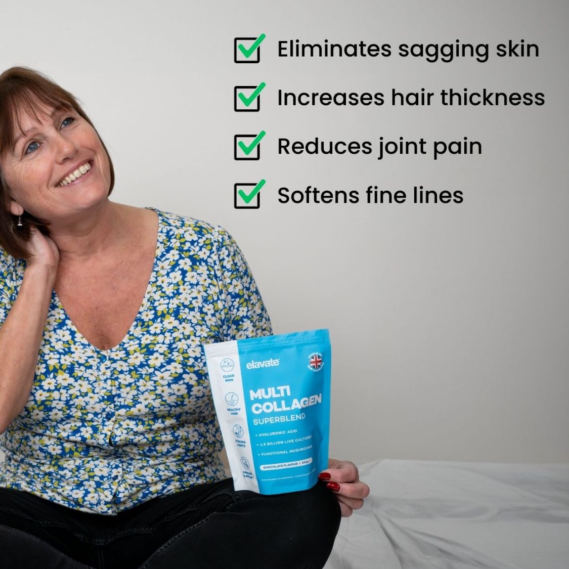 elavate MULTI COLLAGEN SUPERBLEND; Eliminates sagging skin, Increases hair thickness, Reduces joint pain, Softens fine lines